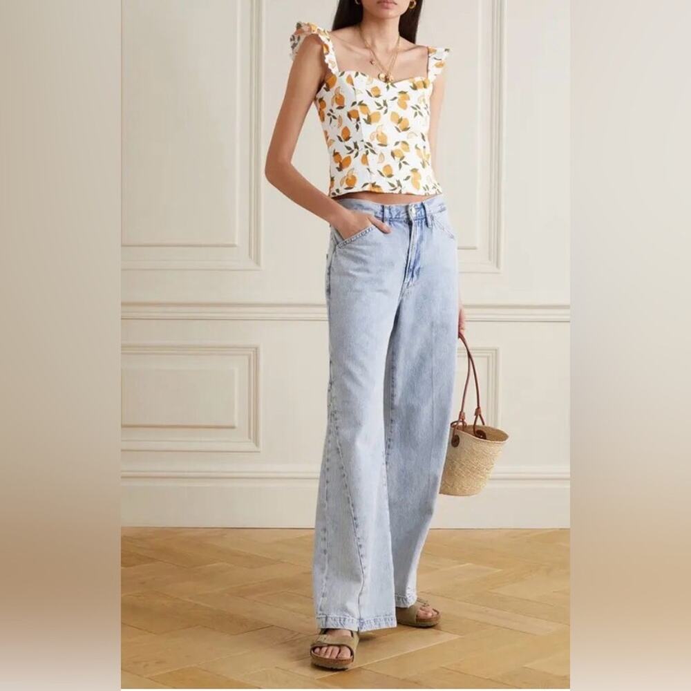 REFORMATION  Brittany Ruffled Printed Linen Top Sz:8